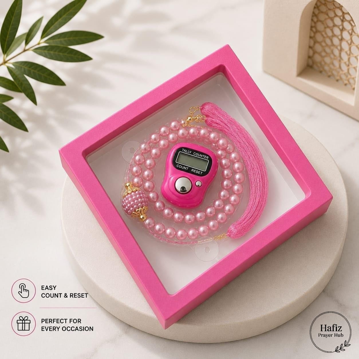 Premium Digital Tasbeeh Counter with Pearl Prayer Beads Gift Box