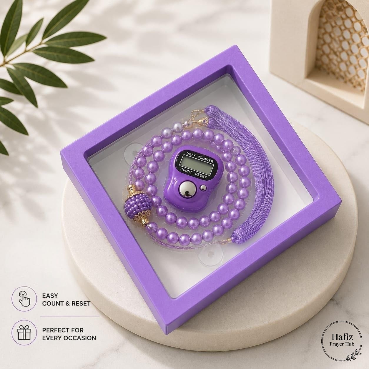 Premium Digital Tasbeeh Counter with Pearl Prayer Beads Gift Box