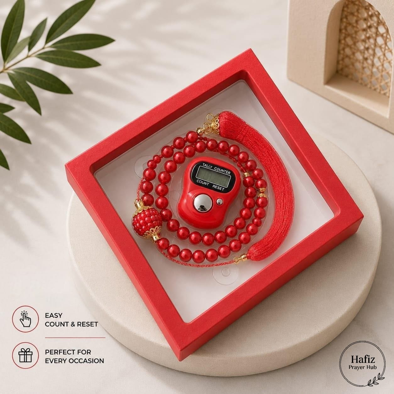 Premium Digital Tasbeeh Counter with Pearl Prayer Beads Gift Box