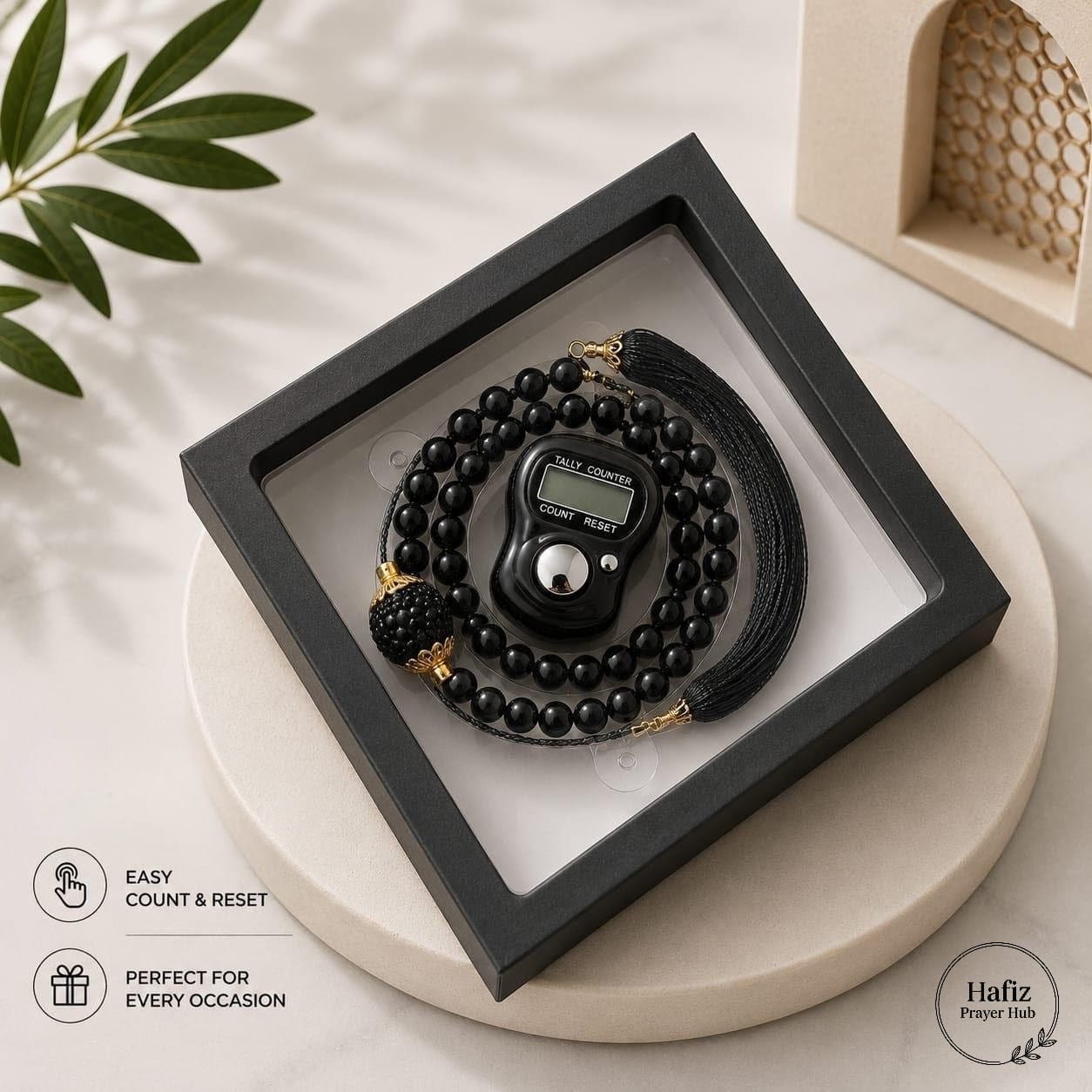 Premium Digital Tasbeeh Counter with Pearl Prayer Beads Gift Box